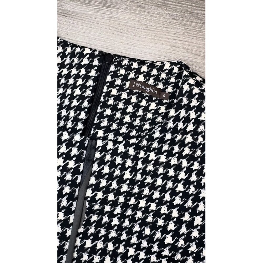 Houndstooth Sheath Dress Black White Faux Leather Trim Size 0 - Picture 8 of 10